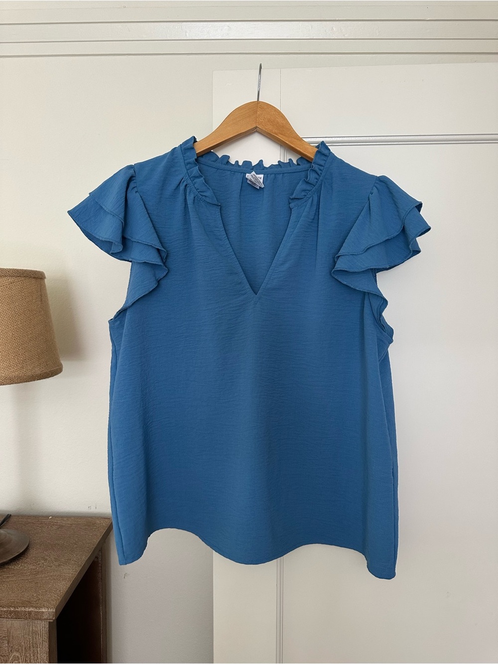 Melrose and Market Blue Ruffle-Sleeve V-Neck Blouse